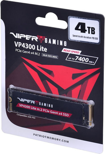 Patriot VP4300 Lite SSD 4TB M.2 Type with PCI Express 4.0 Connection PS5 Compatible VP4300L4TBM28H