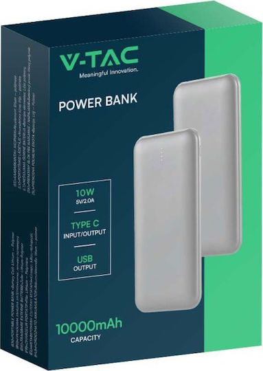 V-TAC VT-3527 Power Bank 10000mAh με 2 Θύρες USB-A Ασημί