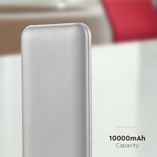 V-TAC VT-3527 Power Bank 10000mAh με 2 Θύρες USB-A Ασημί