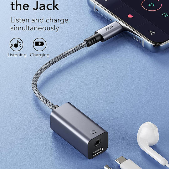 ESR Конвертор USB-C Мъжки В 3.5мм / USB-C 2x Женски Сив 1 Брой 2D505