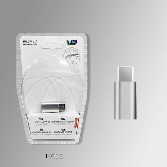 SGL T013B Μετατροπέας USB-C male σε micro USB female Ασημί