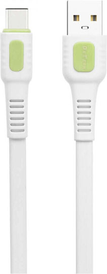 DeTech Flat USB 2.0 Cable USB-C Male - USB-A White 1m