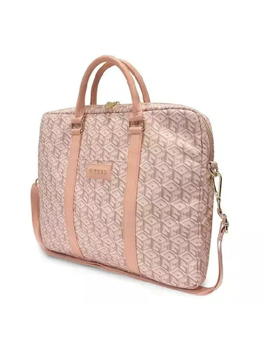 Guess GCube Stripes Τσάντα Ώμου / Χειρός για Laptop 16" σε Ροζ χρώμα
