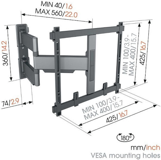 Vogel's TVM5445 Βάση Τηλεόρασης Τοίχου με Βραχίονα έως 65" και 35kg Μαύρο