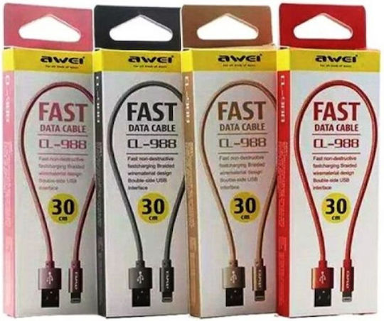 Awei CL-988 Împletit USB-A la Cablu Lightning Aur 0.3m