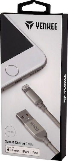 Yenkee Плетена USB-A към Lightning кабел Сив 1м (YCU 611 SR)