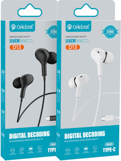 Celebrat D13-WH In-Ear Freihändig Kopfhörer mit Stecker USB-C Weiß