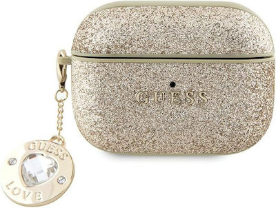 Guess Fixed Glitter Heart Diamond Charm Hülle Silikon in Gold Farbe für Apple AirPods Pro 2