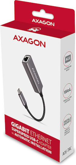 Axagon ADE-TRC Αντάπτορας Δικτύου USB-C με Ενσύρματη Σύνδεση Gigabit Ethernet (v1)