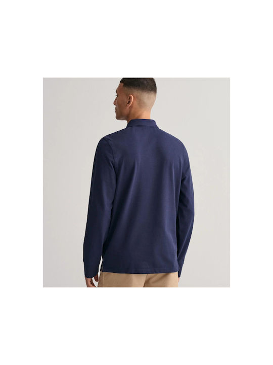 Gant Shield Bluza Bărbătească cu Mânecă Lungă Polo Albastră