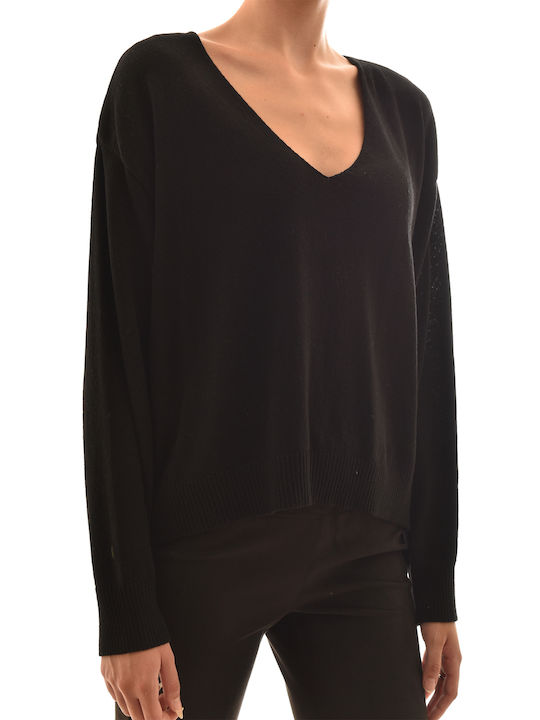 Women's Long Sleeve Sweater with V Neckline Black