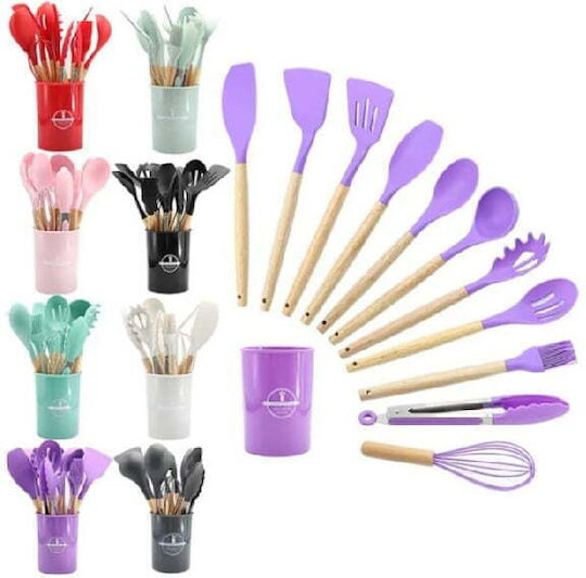 Silicone Cooking Utensil Set with Base Purple 11pcs