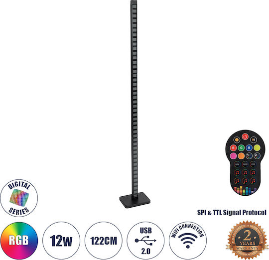 GloboStar Digicolumn LED Floor Lamp H122xW3.4cm. with RGB Light 960lm Black