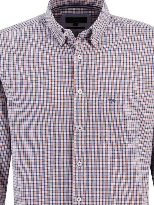 Fynch Hatton Men's Shirt Long Sleeve Cotton Checked Orange