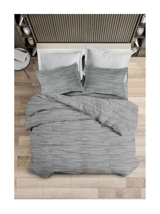 Makis Tselios Home Duvet Cover Set Cotton Single with Pillowcase 160x240 Lines Grey 4