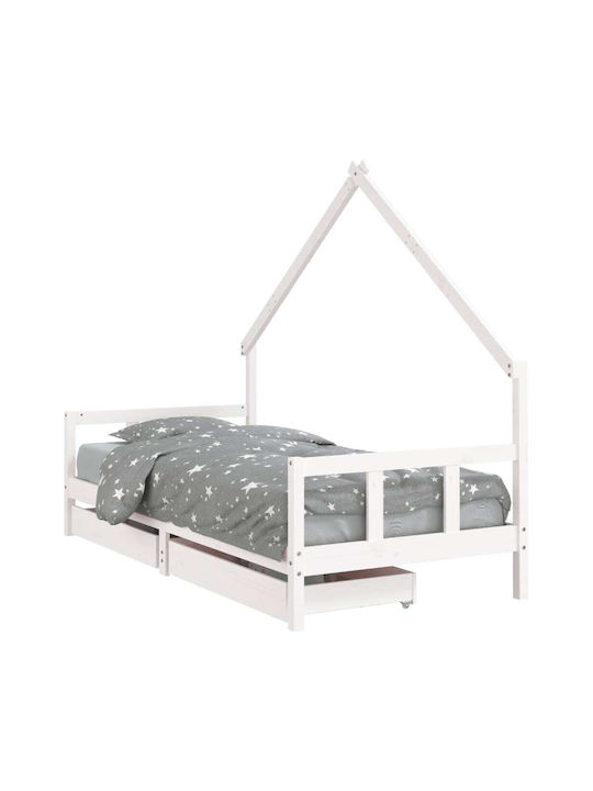 Παιδικό Κρεβάτι Μονό Λευκό με Αποθηκευτικό Χώρο για Στρώμα 90x200cm