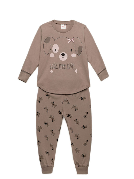 Minerva Set Top & Bottom Kids Cotton Pyjamas Brown