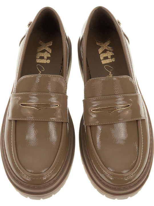 Lackleder Damen Loafers in Braun Farbe
