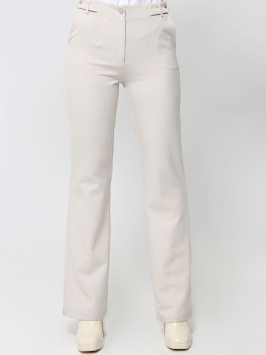 Tresor Women's Fabric Trousers Flare Beige