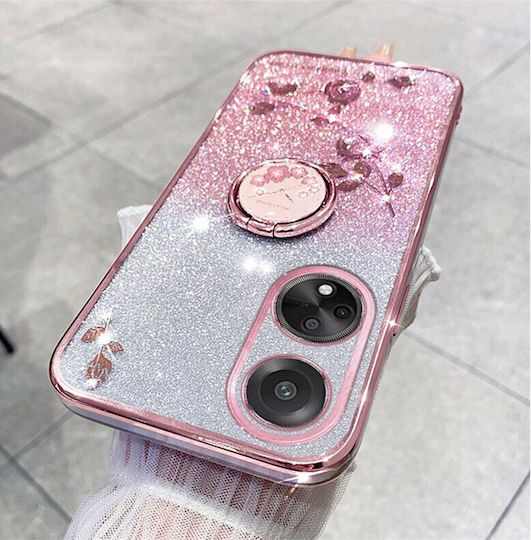 Gradient Color Glitter Flower Umschlag Rückseite Silikon Rose Gold (Oppo A98)