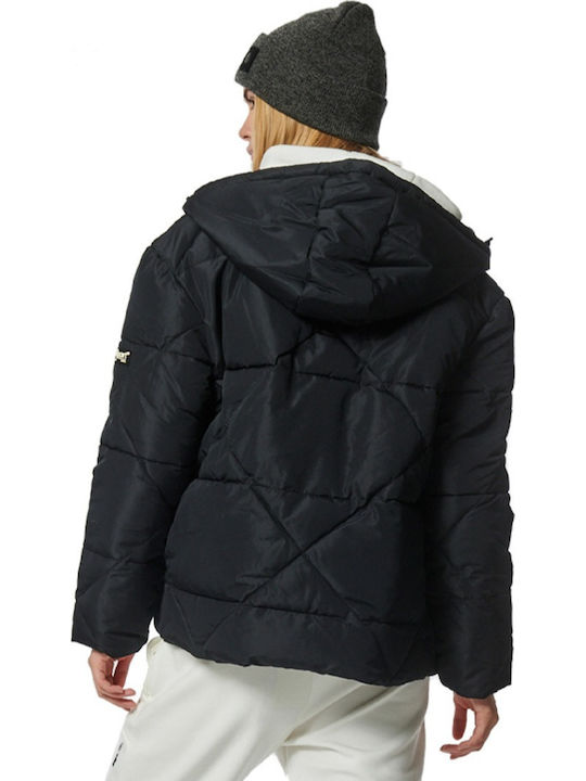 Women's Short Puffer Jacket for Winter with Hood Black