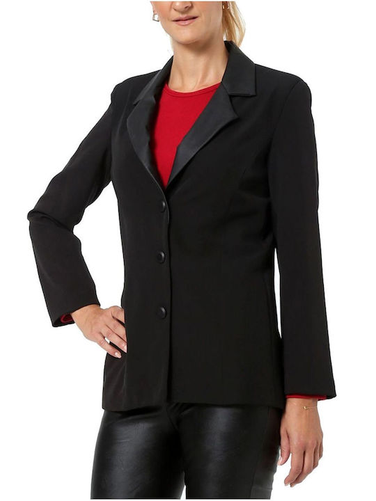 Anna Raxevsky Damen Leder Blazer Schwarz