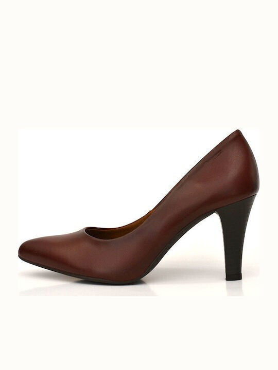 Ragazza Leather Pointed Toe Brown Medium Heels