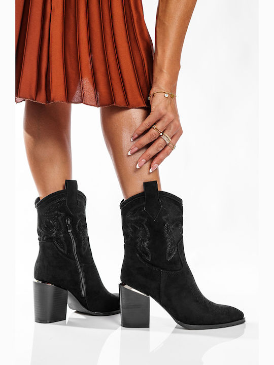 Suede Women's Cowboy Boots with High Heel Black