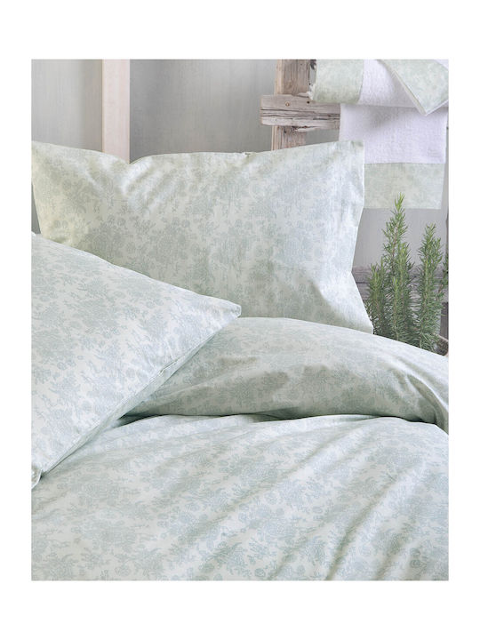 Rythmos Duvet Cover Set Cotton Single with Pillowcase 160x250 Bendetta Green Open