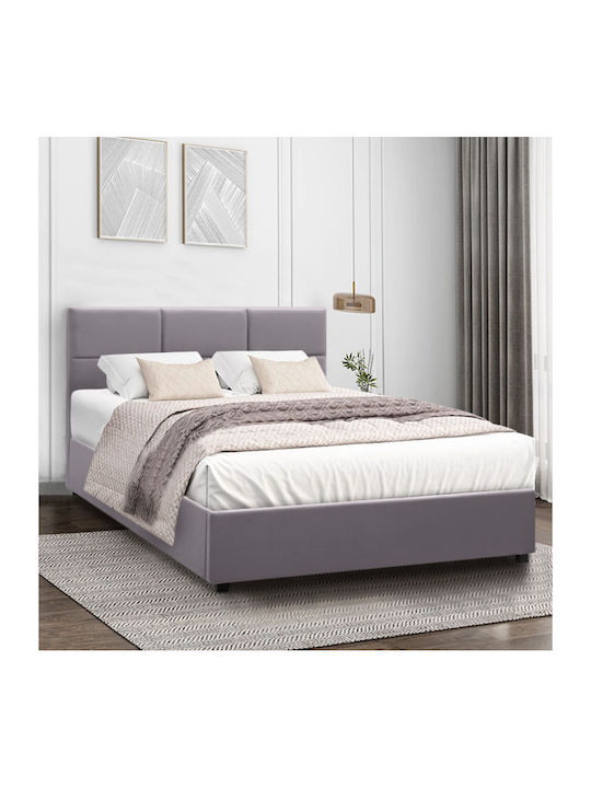 Kingston Κρεβάτι Διπλό Επενδυμένο με Ύφασμα Γκρι με Τάβλες για Στρώμα 150x200cm