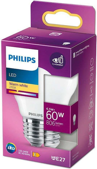 Philips Λάμπα LED 6.5W 78mm για Ντουί E27 Θερμό Λευκό 806lm