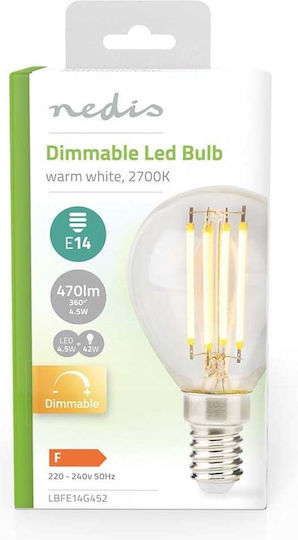 Nedis Bec LED 4.5W pentru Soclu E14 și Formă G45 Alb cald 470lm