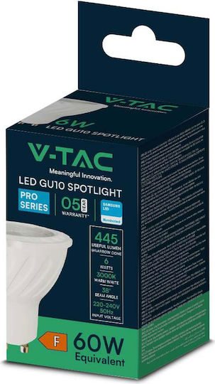 V-TAC Vt-277 LED Bulb 6W 80mm for Socket GU10 and Shape MR16 Warm White 445lm