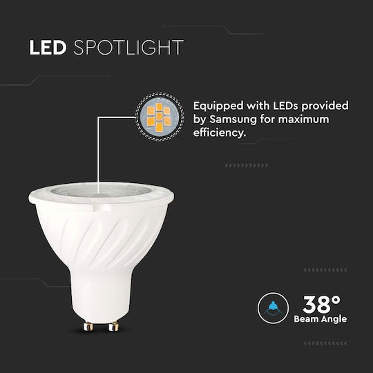 V-TAC Vt-277 LED Bulb 6W 80mm for Socket GU10 and Shape MR16 Warm White 445lm