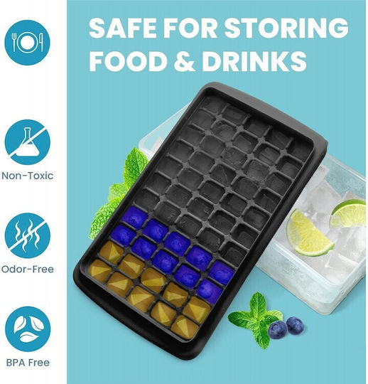 Aj Ice Cube Tray Cube Silicone 55 Slots with Lid Black AJ-RBKTJR002-BK