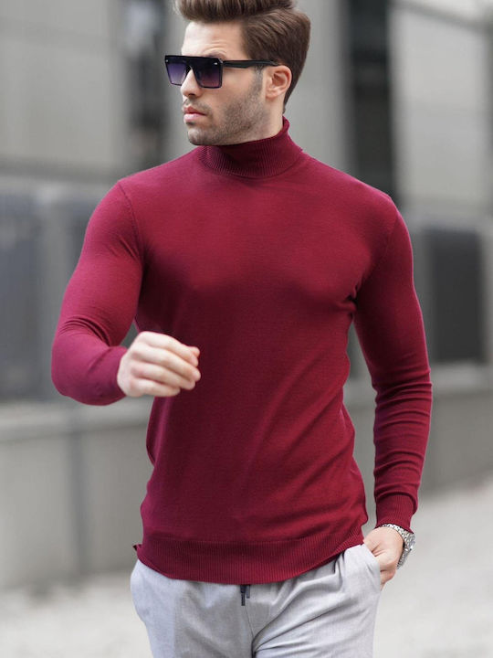 madmext Men's Long Sleeve Sweater Turtleneck Burgundy