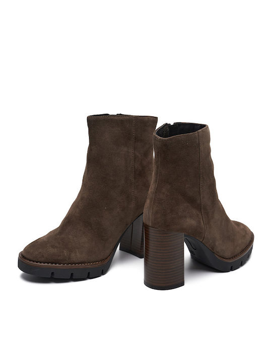 Suede Women's Ankle Boots with High Heel Brown