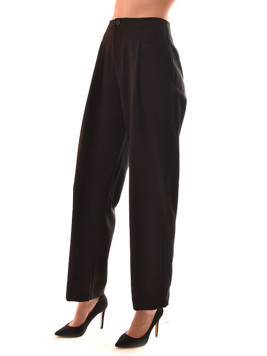 Lotus Eaters Women's Fabric Trousers in Wide Line Black