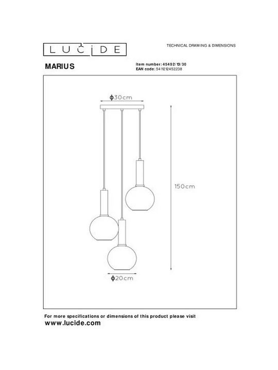 Lucide Lightning Marius Lustră Trei lumini Bilă pentru Soclu E27 Negru