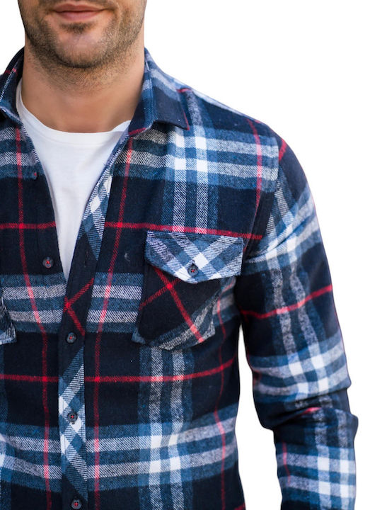 Kedi Men's Shirt Overshirt Long Sleeve Checked Blue