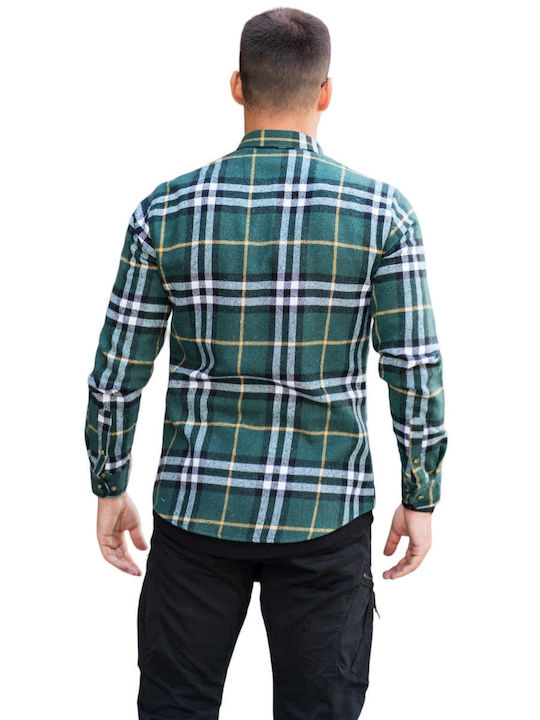 Kedi Men's Shirt Overshirt Long Sleeve Checked Green