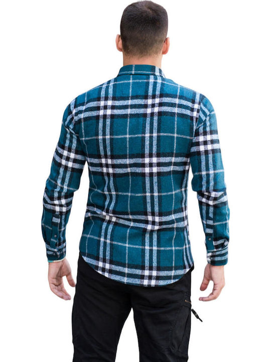 Overshirt Long-sleeved Shirt Checked Petrol Blue
