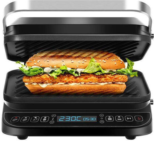 Turbotronic Commercial Double Sandwich Maker with Ribbed Top and Ribbed Bottom 2000W