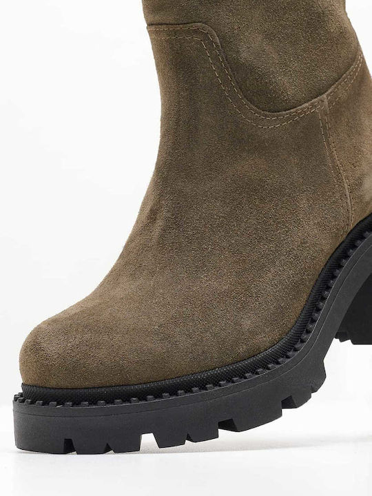 Mortoglou Leder Damen Knöchelstiefel Khaki