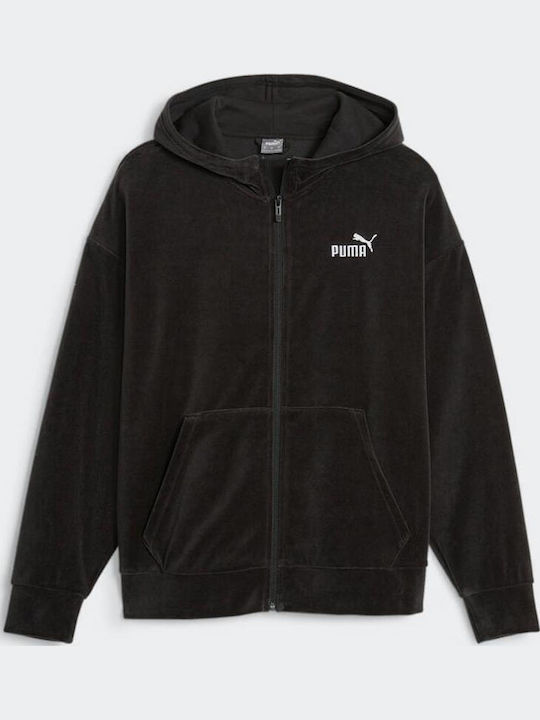 Elevated Women's Sweatshirt Jacket Velvet Hooded Black