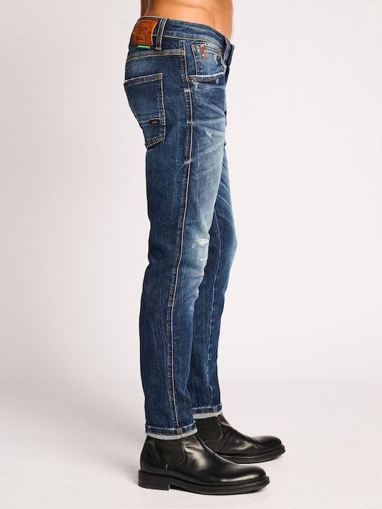 Sapphire Men's Slim Tapered Elastic Jeans Pants Blue