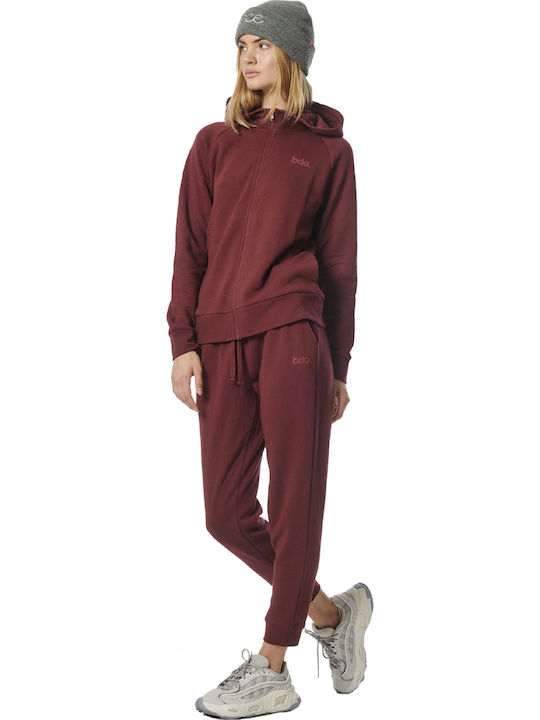 Women's Sweatshirt Jacket Hooded Burgundy