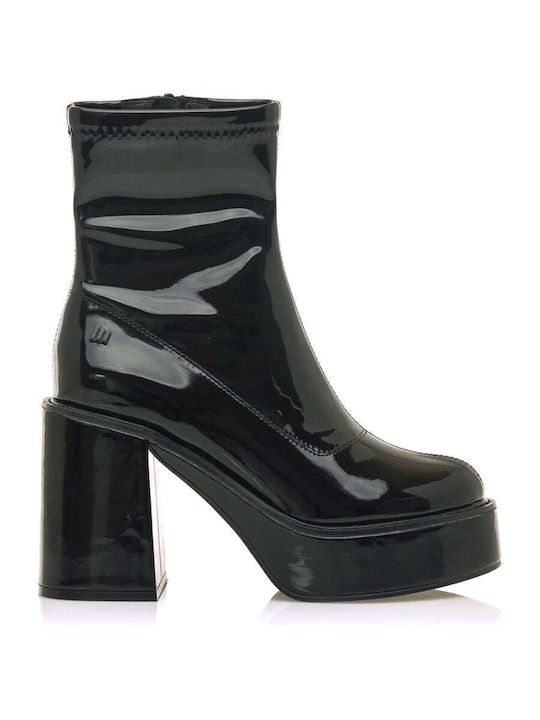 MTNG Women's Ankle Boots made of Patent Leather with Medium Heel Black