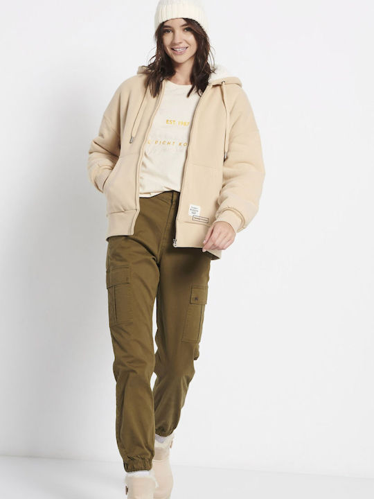 Long Women's Sweatshirt Jacket Hooded Brown