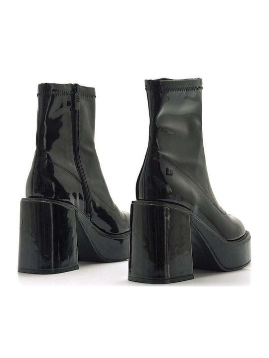 Women's Ankle Boots made of Patent Leather with Medium Heel Black
